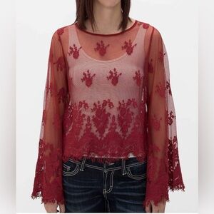 Daytrip Red Lace Sheer Top